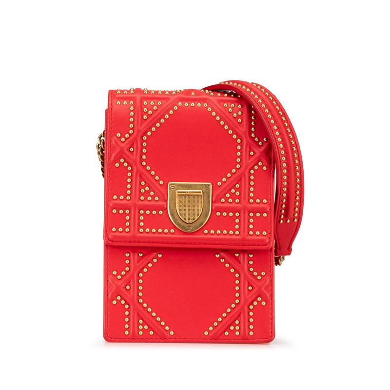 ディオール ディオラマ スタッズ 斜め掛け チェーン ショルダーバッグ レッド ゴールド レザー レディース Dior 【中古】 ディオール ディオラマ スタッズ 斜め掛け チェーン ショルダーバッグ