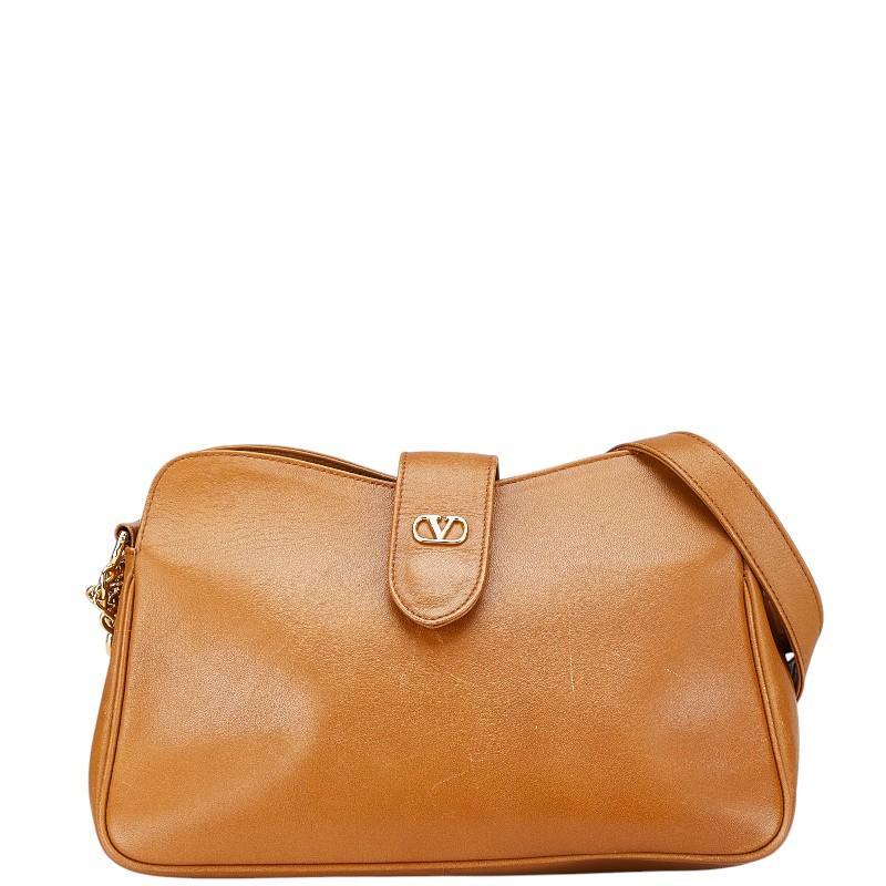 VALENTINO ヴァレンティノ Vロゴ 斜め掛け ショルダーバッグ ブラウン 