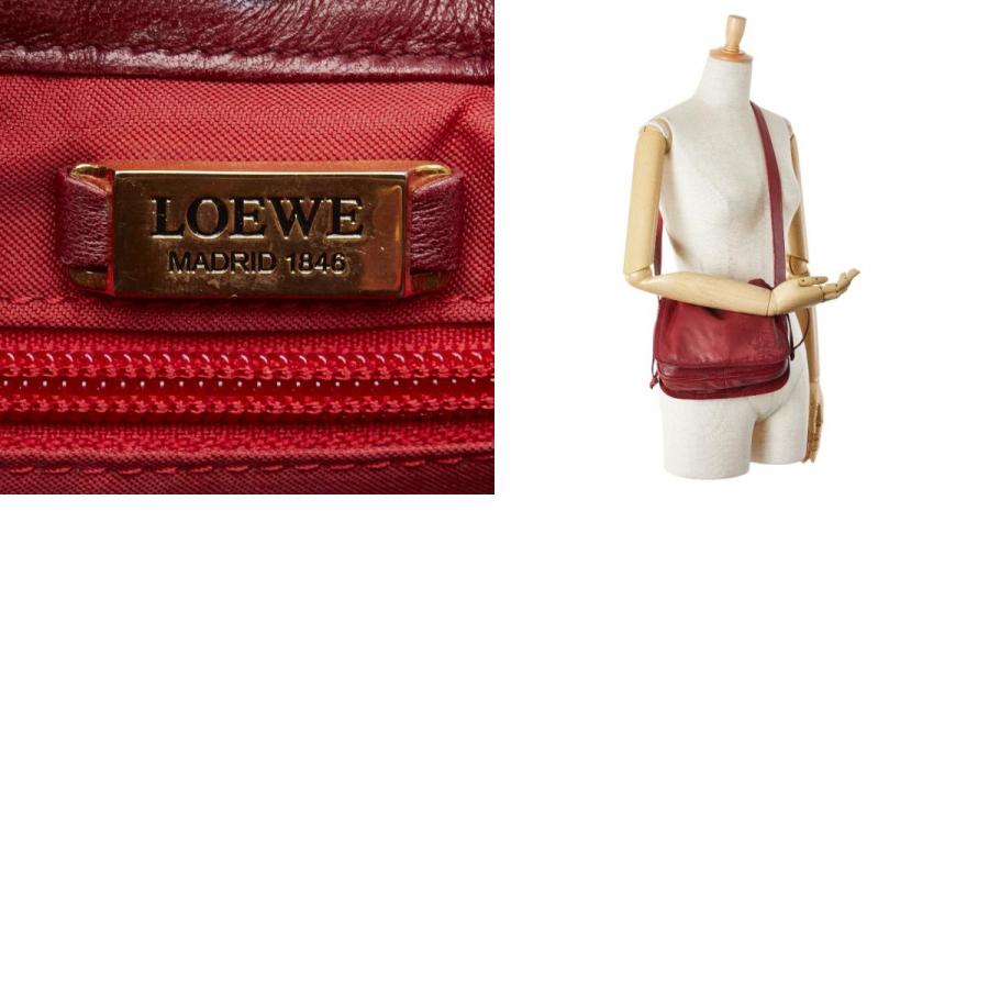 LOEWE レザーショルダーバッグ レッド LOEWE（ロエベ） アナグラム 斜め掛け ショルダーバッグ レッド レザー