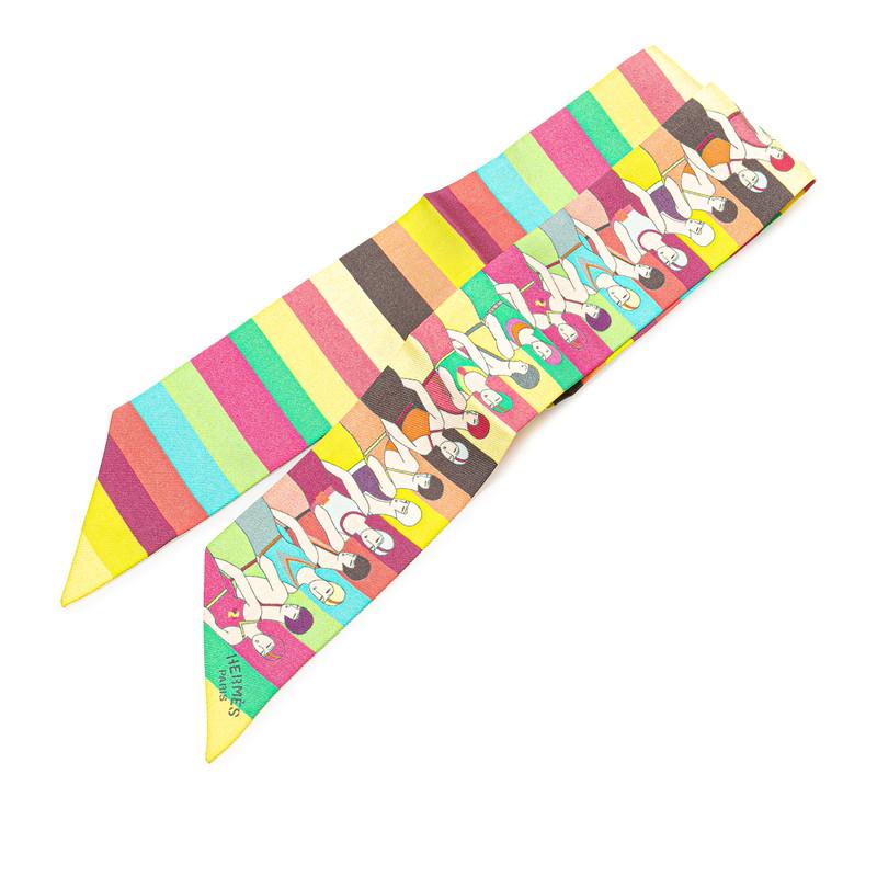 エルメス ツイリー LES BAIGNEUSES 水着 水遊びをする人 スカーフ マルチカラー シルク レディース HERMES 【中古】 HERMES（エルメス） ツイリー LES BAIGNEUSES 水着 水遊びをする人