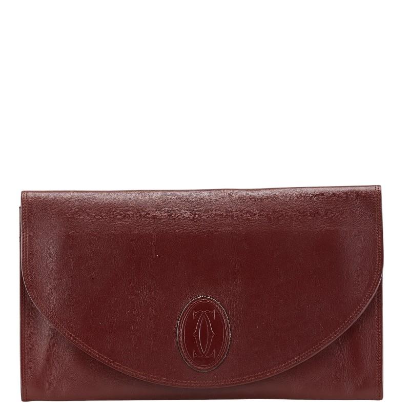【美品】カルティエ　マストライン　クラッチバッグ　ボルドー　レザー　ギャランティ MUST DE CARTIER 超美品 カルティエ Cartier マストライン