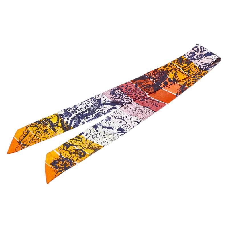 エルメス ツイリー JUNGLE LOVE ジャングルラブ スカーフ オレンジ マルチカラー シルク レディース HERMES 【中古】 HERMES（エルメス） ツイリー JUNGLE LOVE ジャングルラブ スカーフ