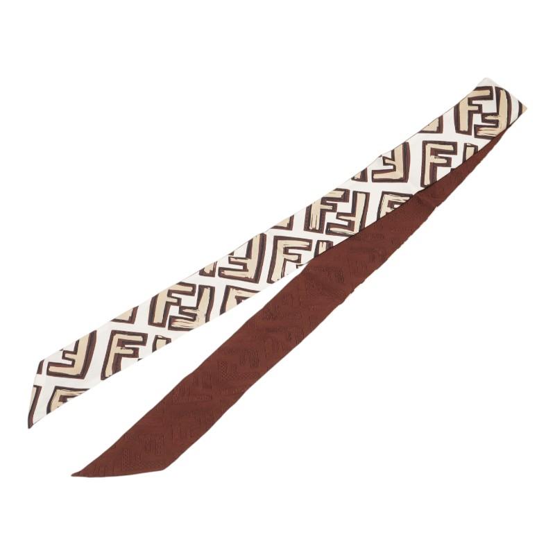 FENDI フェンディ リボンスカーフ ズッカ柄 FENDI（フェンディ） ツイリー ズッカ スカーフ ブラウン ホワイト