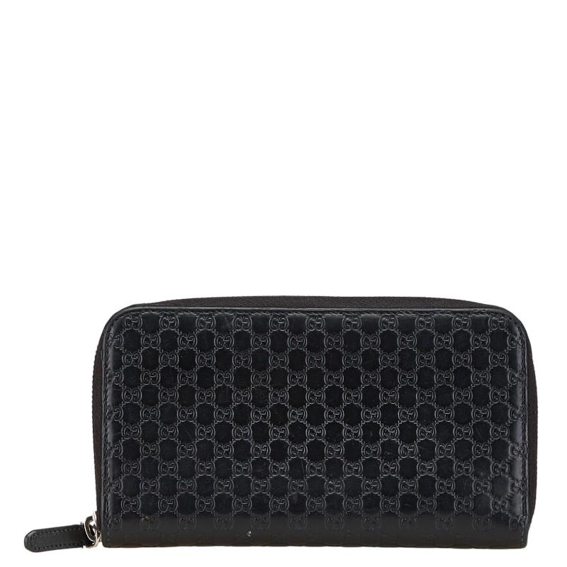 美品　GUCCI グッチ　ラウンドファスナー　長財布　マイクログッチ　 黒 GUCCI（グッチ） マイクログッチシマ ラウンドファスナー 長財布