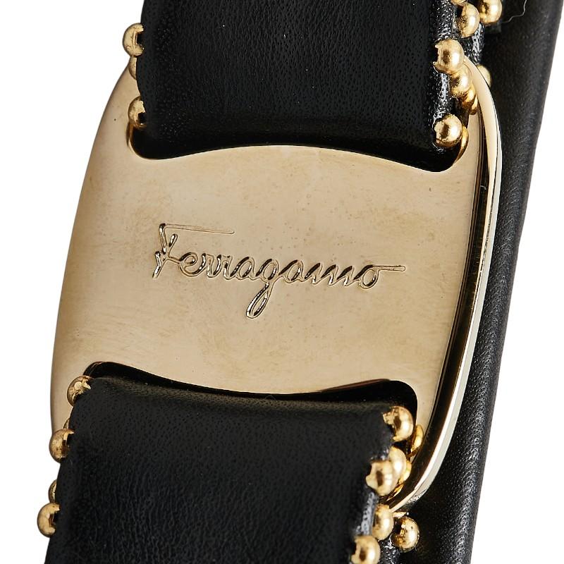 サルヴァトーレフェラガモ ヴァラリボン スタッズ バレッタ ブラック