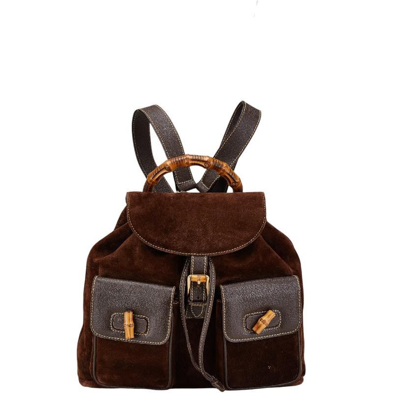 美品　グッチ GUCCI バンブー リュックサック スエード 0016 ブラウン 美品 グッチ GUCCI バンブー リュックサック スエード 0016 ブラウン