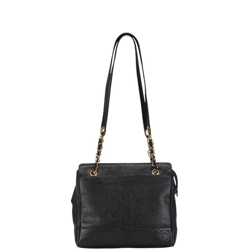 【中古】シャネル トリプル ココマーク ワンショルダーバッグ チェーントート キャビアスキン レザー 29134 ブラック CHANEL（シャネル） トリプル ココマーク チェーン トートバッグ