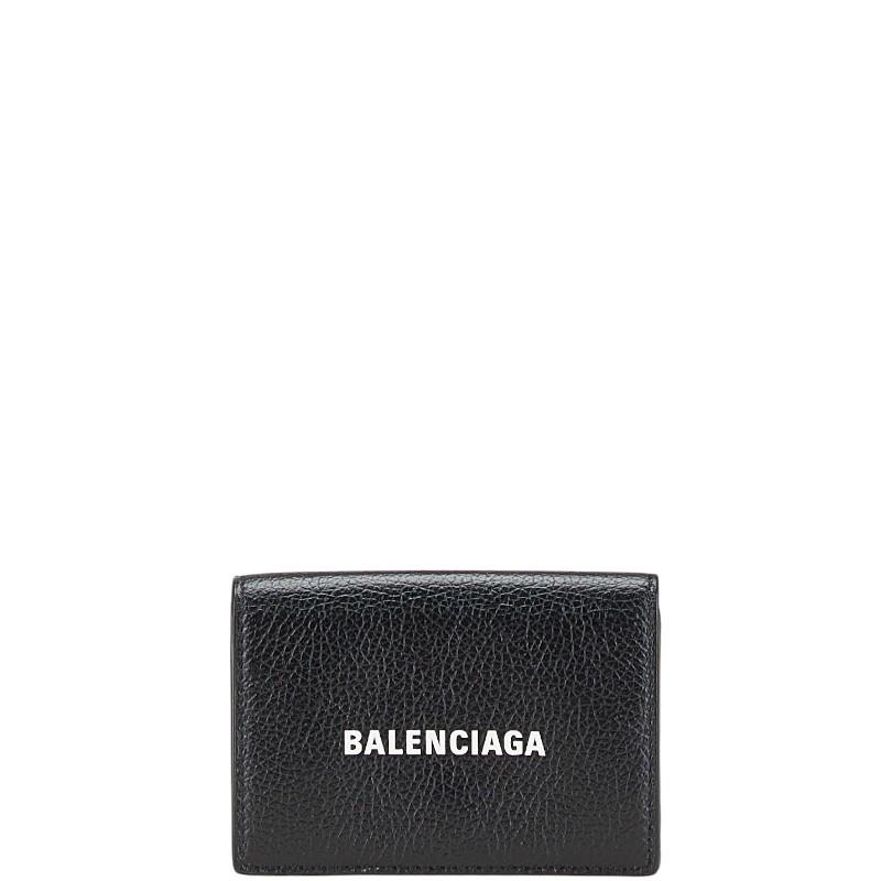 バレンシアガ 594312 レザー 三つ折り財布 ブラック BALENCIAGA バレンシアガ ロゴ 三つ折り財布 コンパクト
