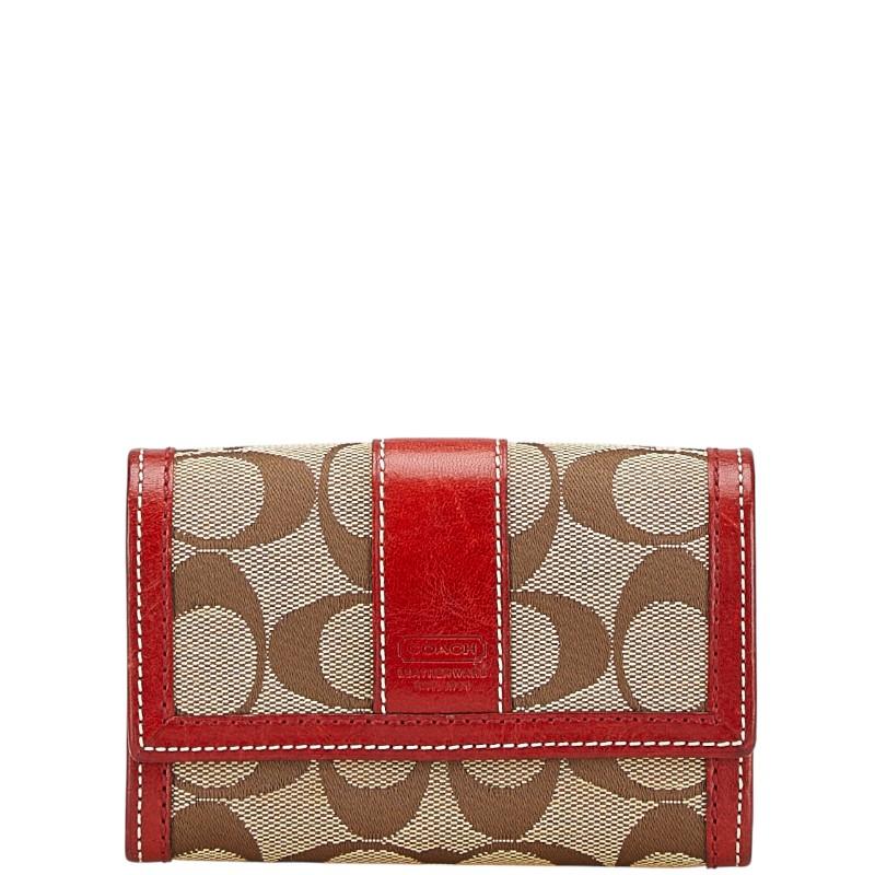 COACH（コーチ） シグネチャー 二つ折り財布 ベージュ レッド