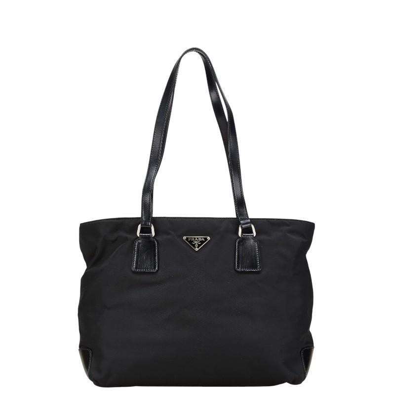 真面目の PRADA トートバッグ　ナイロン　三角ロゴプレート　レザー　ブラック PRADA プラダ 三角ロゴプレート ハンドバッグ トートバッグ