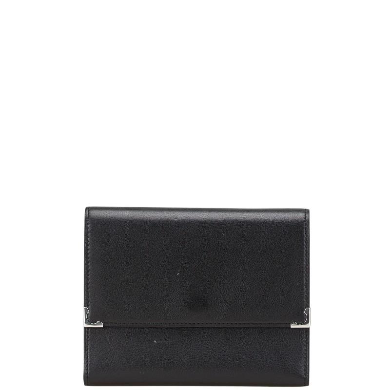 Cartier（カルティエ） 三つ折り財布 ブラック レザー メンズ 【中古