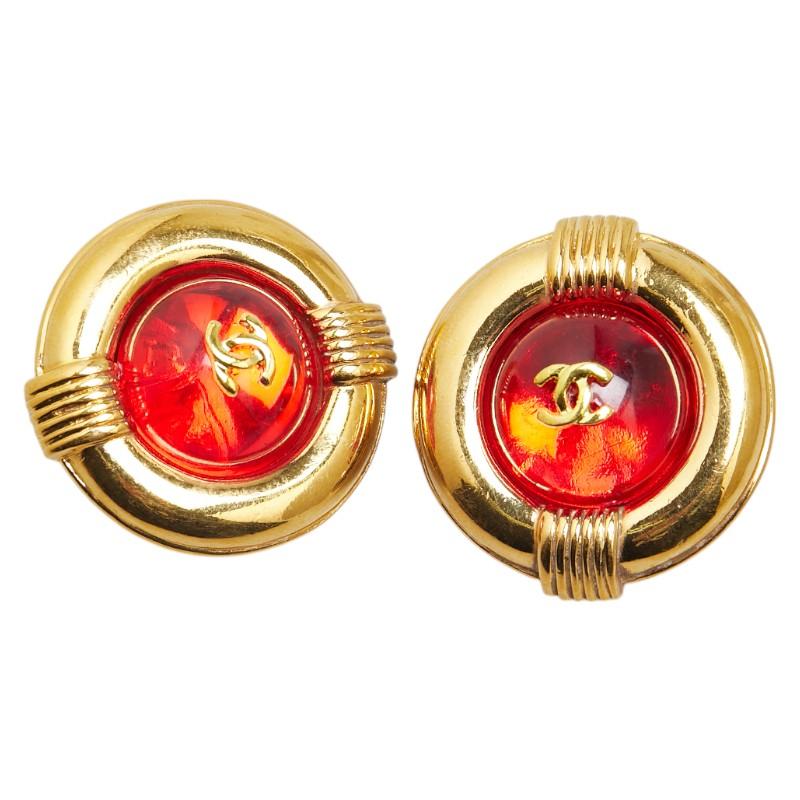 シャネル CHANEL イヤリング ココマーク カラーストーン レッド