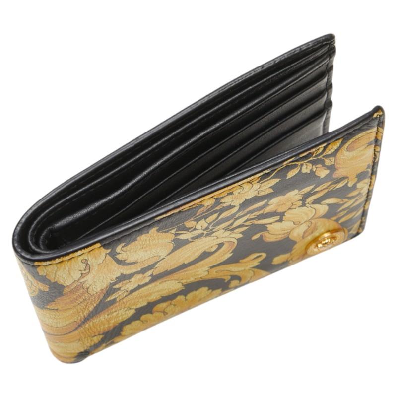未使用品/現行品● ヴェルサーチ 折り財布 二つ折り メデューサ 金具 レザー ヴェルサーチェ バロック メデューサ 二つ折り財布 ブラック イエロー