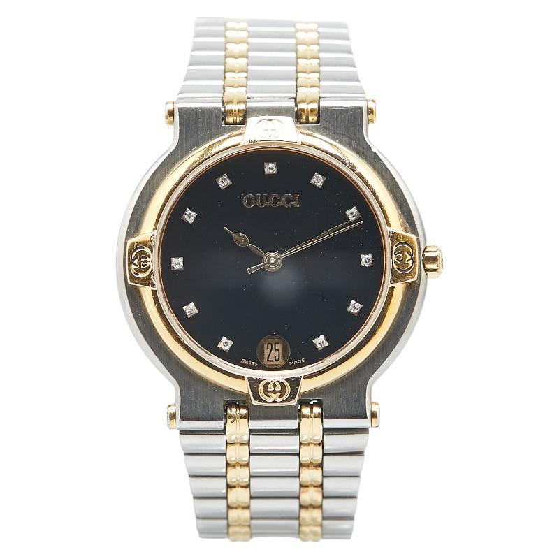 ○ GUCCI 11Pダイヤ 腕時計 GUCCI グッチ 11Pダイヤ 腕時計 9000M クオーツ ブラック文字盤