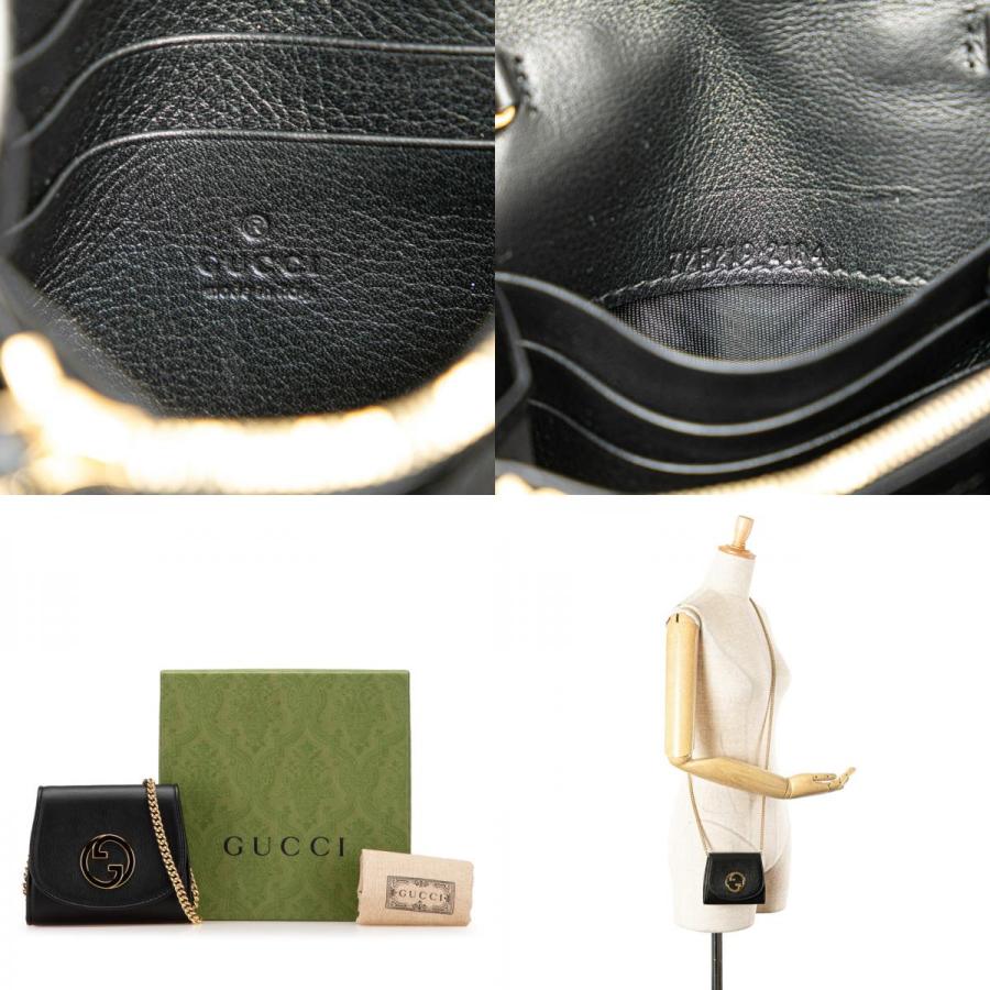 【売り尽くし】GUCCI グッチ チェーンウォレット ブロンディ ショルダーバッグ ポシェット 肩掛け 斜め掛け GG 725219 レザー    ブラック 黒 ゴールド金具 レディース【中古品】 GUCCI（グッチ） ブロンディ ミディアム チェーン ウォレット