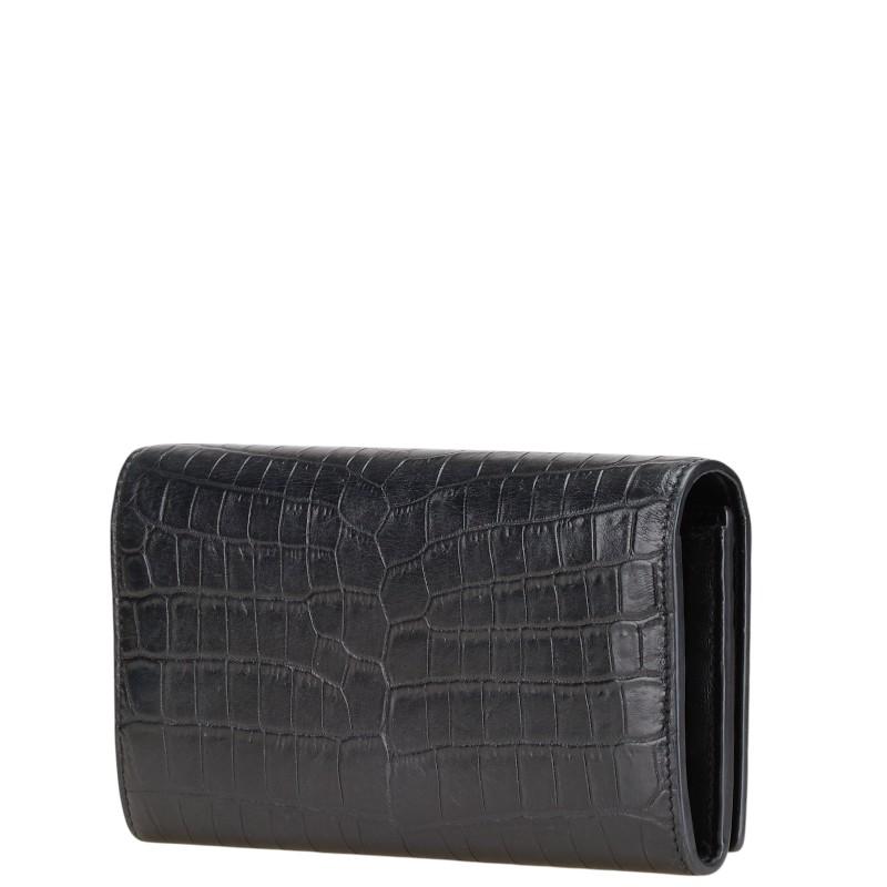 ASUS サンローラン YSL クロコ型押し 長財布 372266 ブラック レザー  