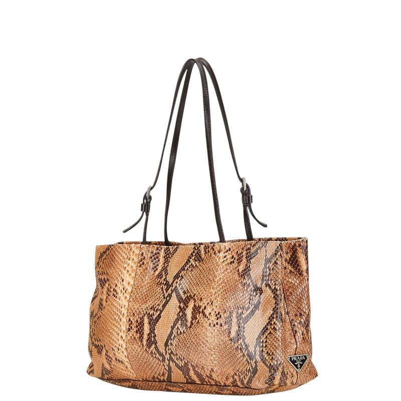 PRADA プラダ パイソン ハンドバッグ B11189 ブラウン レザー PRADA プラダ パイソン ハンドバッグ B11189 ブラウン レザー