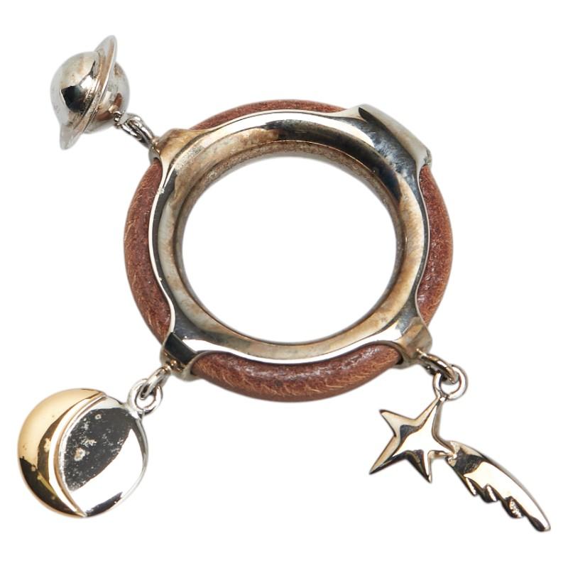 エルメス 土星 月 星 モチーフ スカーフリング シルバー ブラウン メタル レザー レディース HERMES 【中古】 HERMES（エルメス） 土星 月 星 モチーフ スカーフリング シルバー