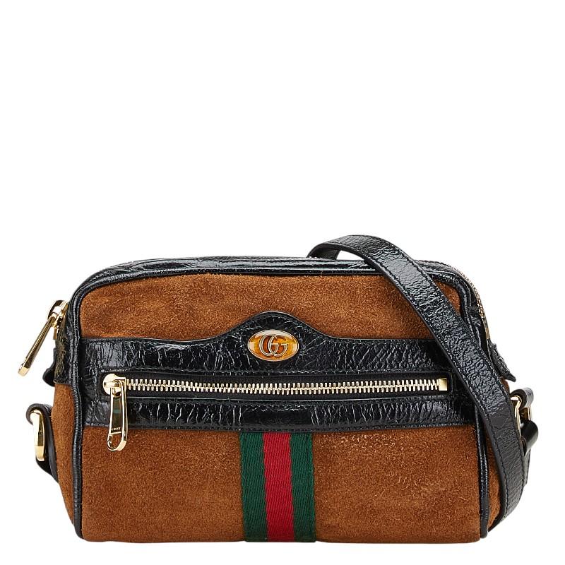 グッチ シェリー オフィディア 斜め掛け ショルダーバッグ 573321 ブラウン ブラック スウェード エナメル レディース GUCCI 【中古】 GUCCI（グッチ） シェリー オフィディア 斜め掛け ショルダーバッグ