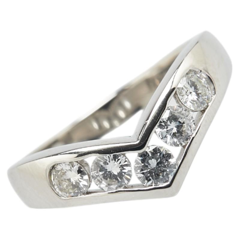 Pt850 プラチナ ダイヤ0.50ct V字 リング 指輪 レディース 11.5号 中古