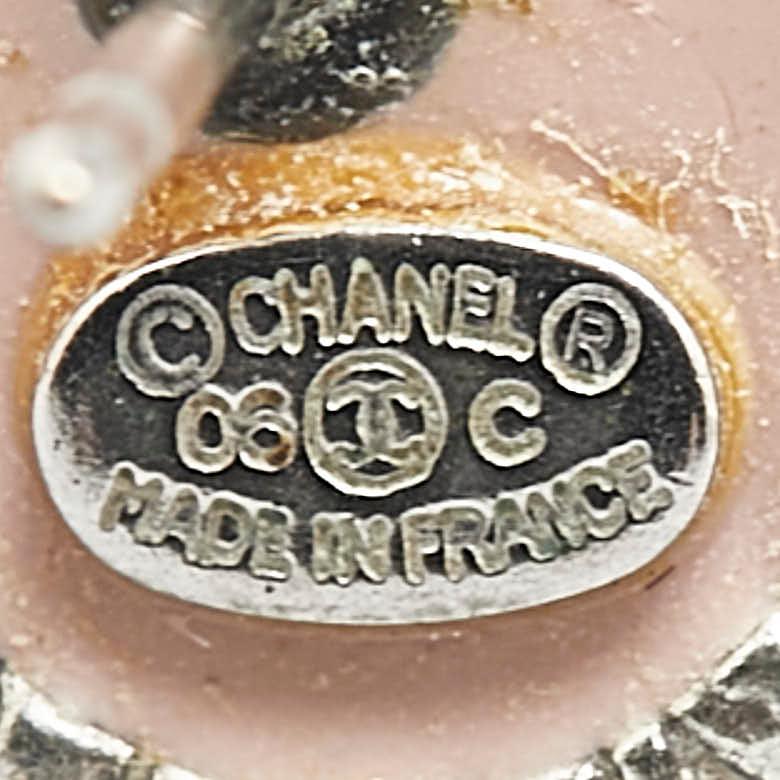 CHANEL シャネル ココマーク オーバル ピアス シルバー ピンク メタル  