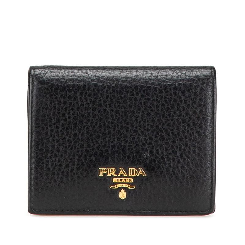 PRADA プラダ 二つ折り財布 1MV204 ブラック レザー レディース 【中古  