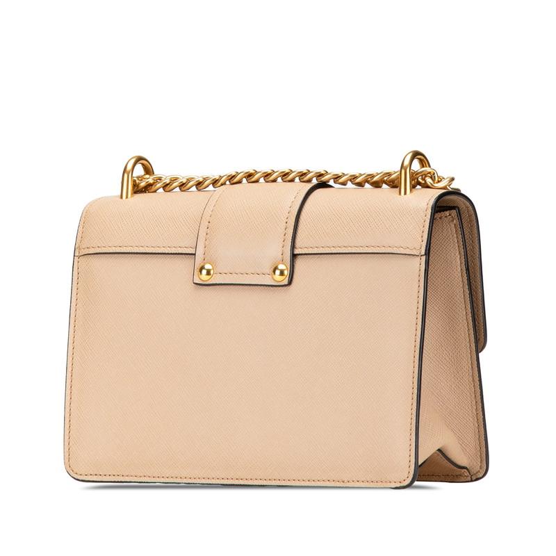 ★送料込★PRADA レザー ベージュ ショルダーバッグ PRADA プラダ サフィアーノ 斜め掛け チェーン ショルダーバッグ