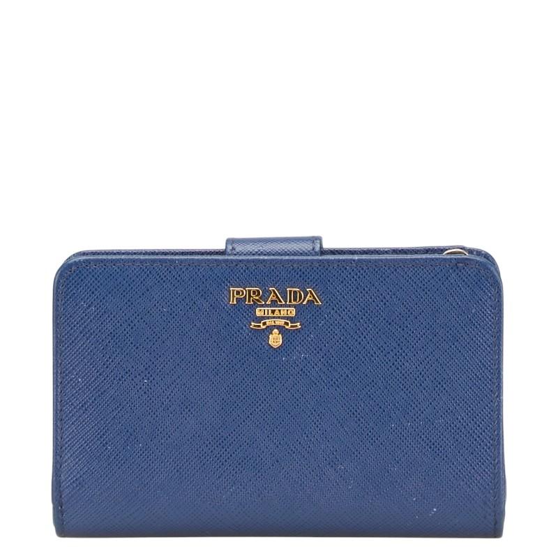 PRADA 二つ折り財布 青 レザー PRADA 二つ折り財布 青 レザー
