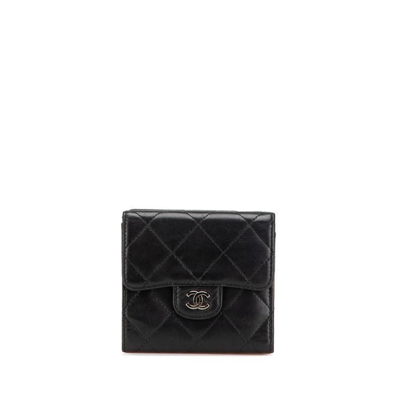 CHANEL シャネル ココマーク マトラッセ 三つ折り財布 ブラック  