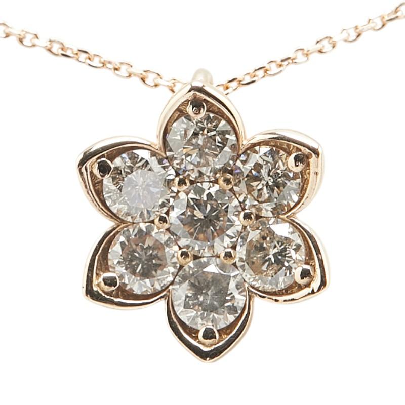 K18PG ピンクゴールド ダイヤ1.00ct フラワー 花 モチーフ ペンダント 