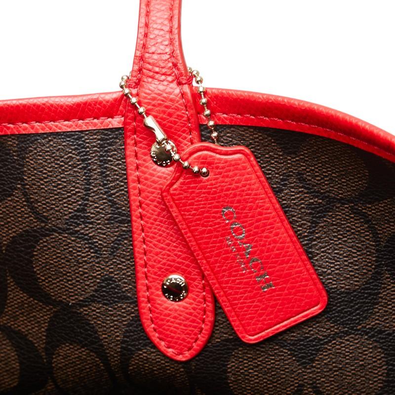 【未使用級✨】コーチ シグネチャー トートバッグ レッド A4可　レザー　総柄 COACH（コーチ） シグネチャー リバーシブル トートバッグ