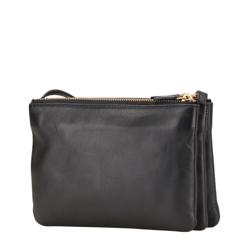 セリーヌ✨トリオ 本革 レザー 斜め掛け ショルダーバッグ ダークグレー TRIO（CELINE） セリーヌ CELINE トリオ ショルダーバッグ 斜め掛け