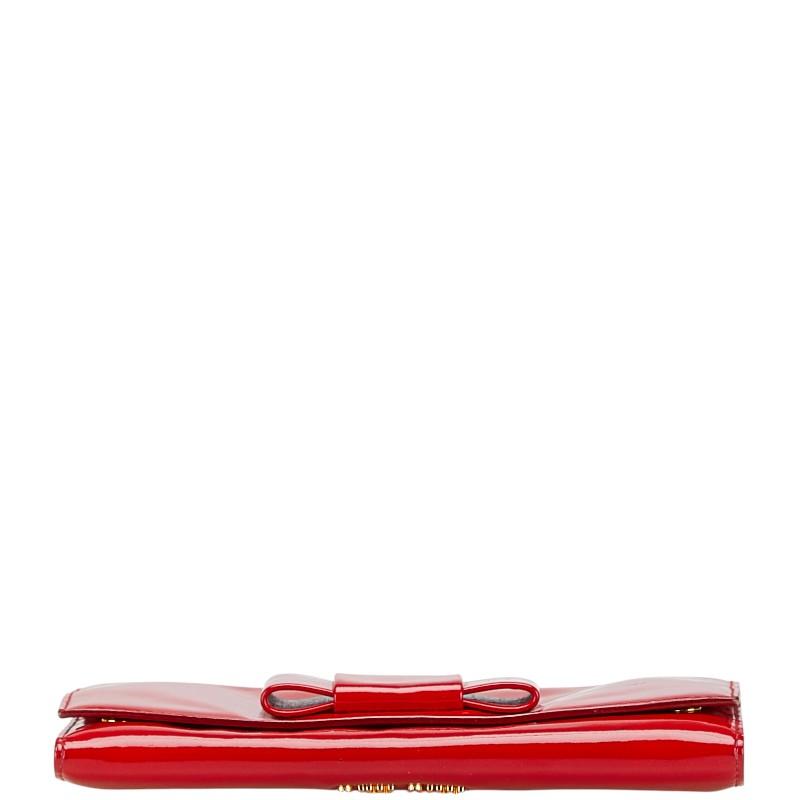 miu miu（ミュウミュウ） リボン 長財布 レッド エナメル レディース