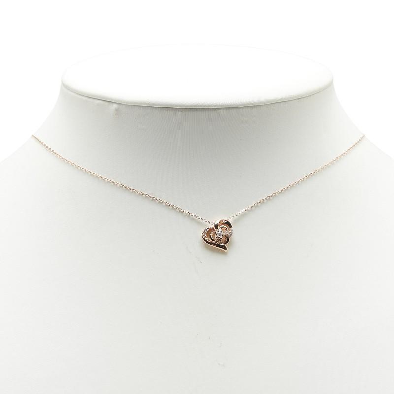 美品★4℃ K10 PG ダイヤモンド3石ネックレス ペンダント ヨンドシー K10PG ピンクゴールド ダイヤ ハート モチーフ ペンダント