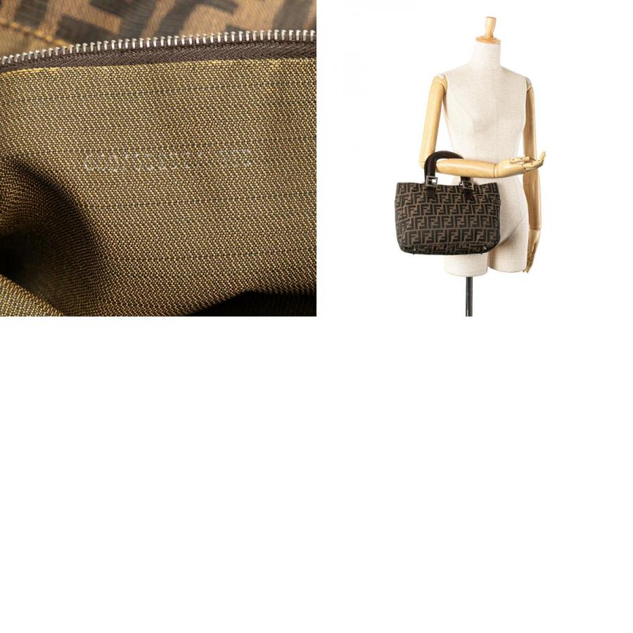 FENDI（フェンディ） ズッカ ハンドバッグ ブラウン キャンバス レザー