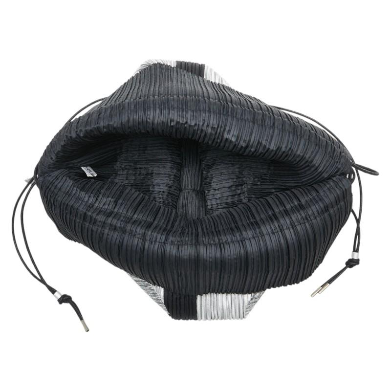 美品　イッセイミヤケ　巾着　プリーツ　バッグ　ダークグレー　レッド 美品 イッセイミヤケ 巾着 プリーツ バッグ ダークグレー レッド