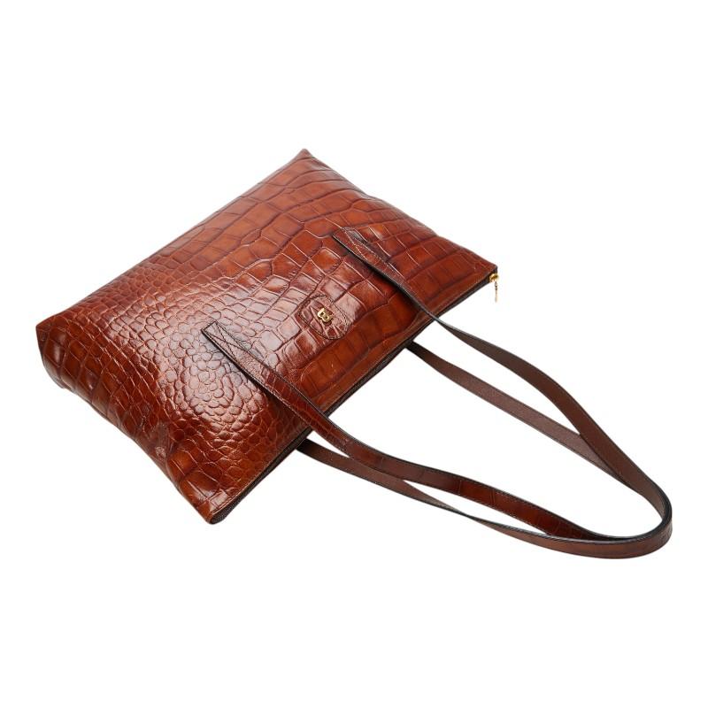 BALLY バリー クロコ型押しレザー 2WAY トート ハンド バッグ