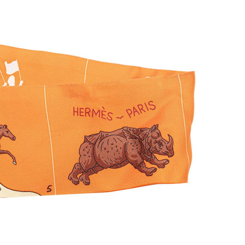 エルメス ツイリー パラード スカーフ オレンジ ブラウン シルク レディース HERMES 【中古】 HERMES（エルメス） ツイリー パラード スカーフ オレンジ ブラウン