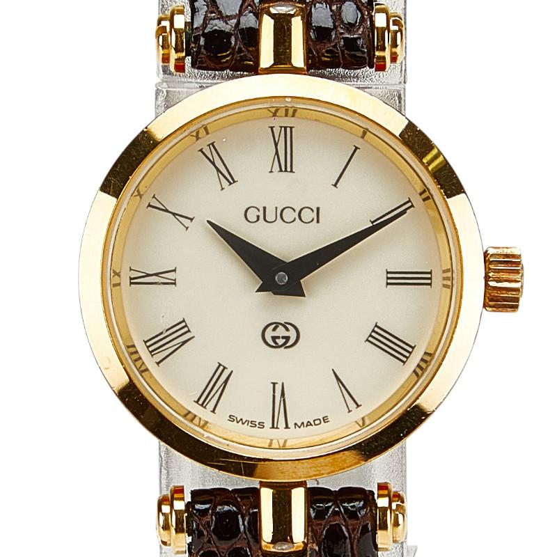 GUCCI（グッチ） シェリーライン 型押し 腕時計 クオーツ ベージュ文字