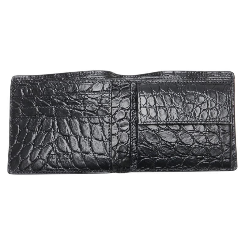極美品　VERSACE レザー二つ折り財布　クロコ型押し　ブラック　黒 ヴェルサーチェ メデューサ クロコ型押し 二つ折り財布 ブラック