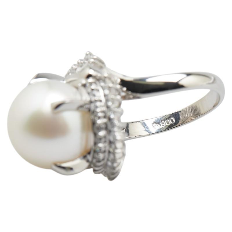 Pt900 プラチナ 白蝶真珠12.9mm ダイヤ0.68ct リング 指輪 レディース 