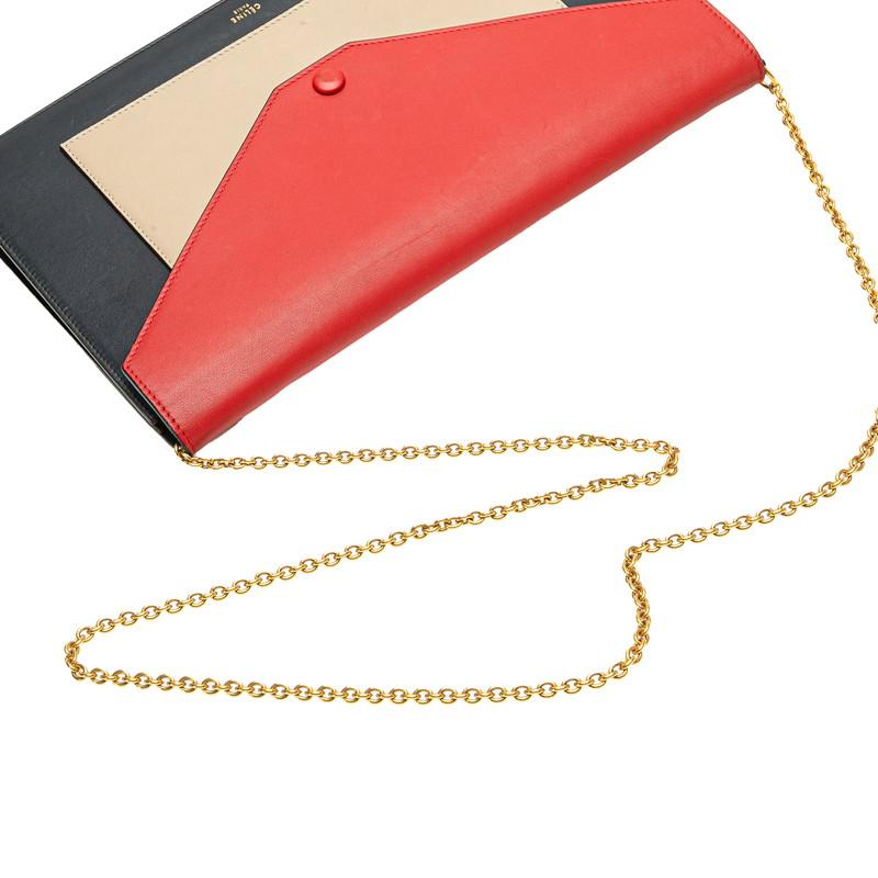 CELINE セリーヌ チェーンショルダーバッグ レザー レッド×ゴールド金具 ☆CELINE☆ セリーヌ チェーンショルダーバッグレザー レッド×ゴールド