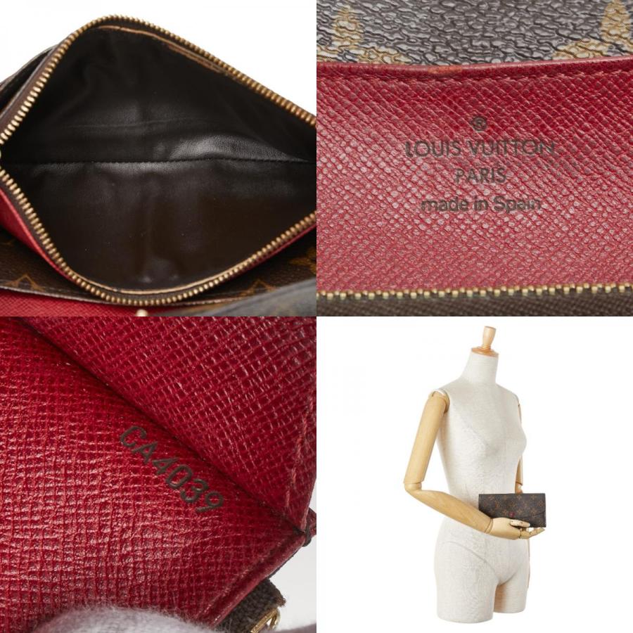 ルイヴィトン M60136 長財布 ブラウン×ルージュ  LOUIS VUITTON ポルトフォイユ・エミリー モノグラム LOUIS VUITTON（ルイ・ヴィトン） ルイ ヴィトン モノグラム