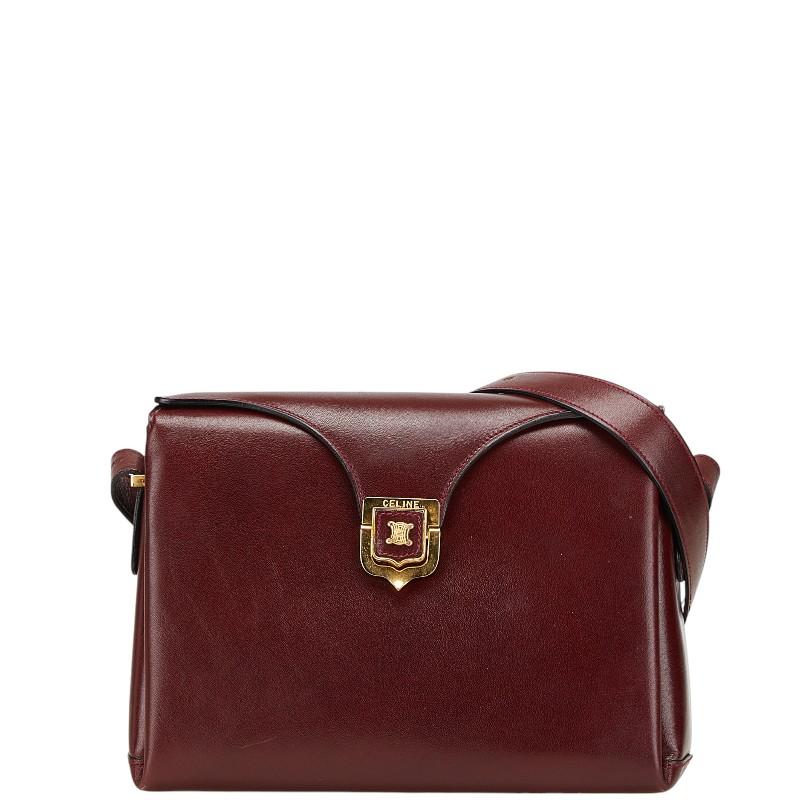 CELINE（セリーヌ） ロゴ金具 斜め掛け ショルダーバッグ ワインレッド