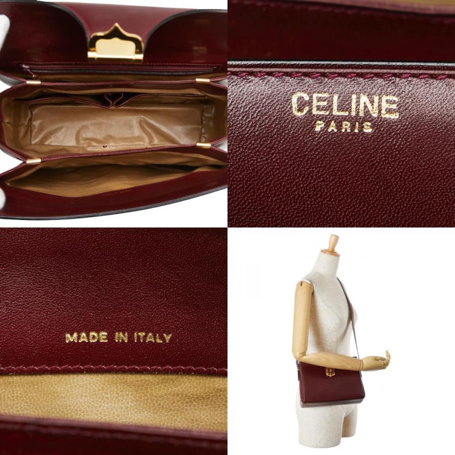 極美品 CELINE レザーショルダーバッグ サークルロゴ ボルドー 斜めがけ可 CELINE（セリーヌ） ロゴ金具 斜め掛け ショルダーバッグ ワインレッド
