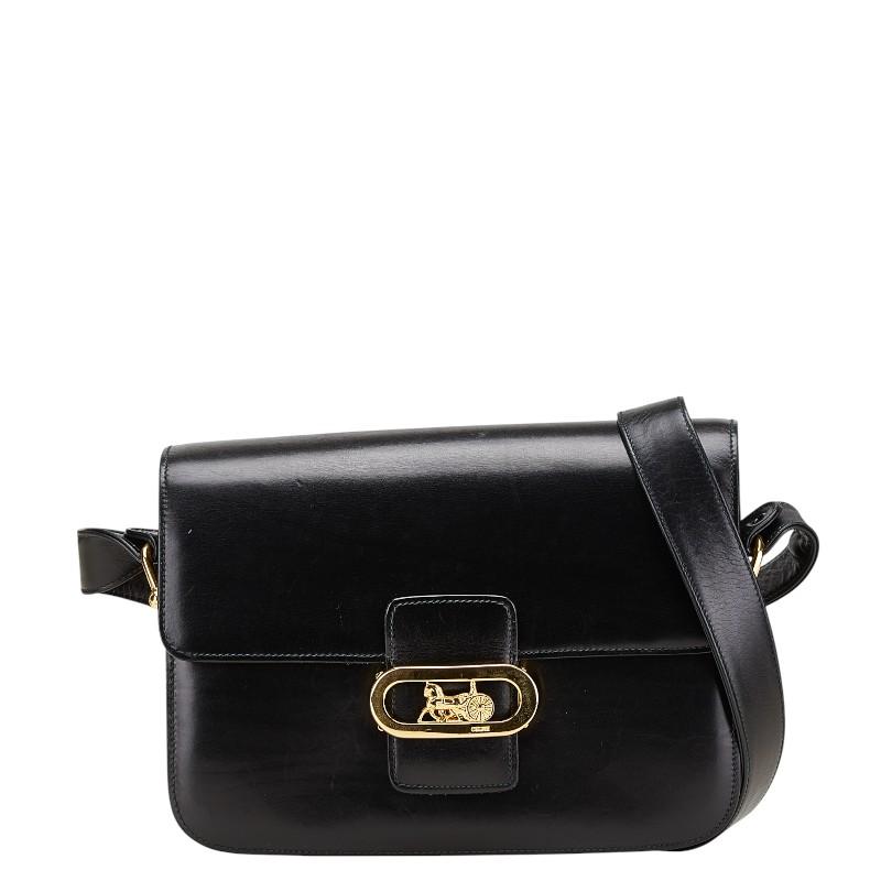 CELINE セリーヌ 馬車金具 ショルダーバッグ ブラック レザー