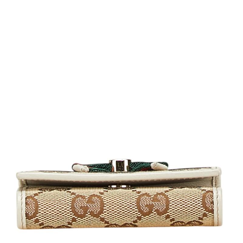グッチ GGキャンバス シェリーライン リボン キーケース 6連 257007 ベージュ マルチカラー キャンバス レザー レディース GUCCI【中古】
