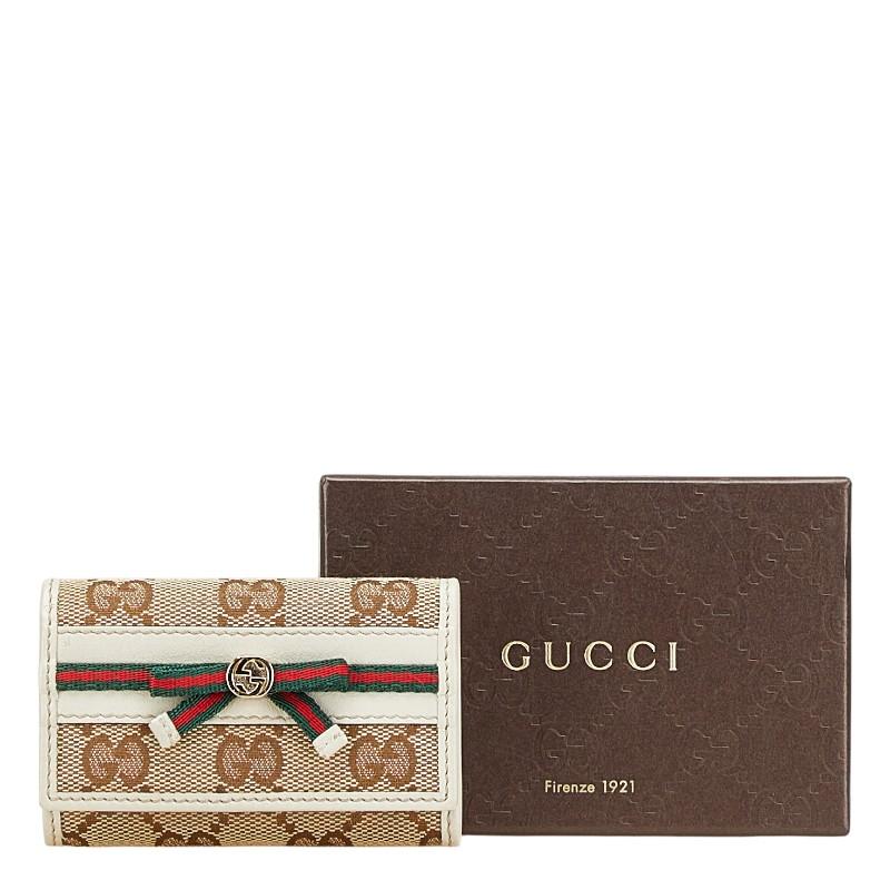 グッチ GGキャンバス シェリーライン リボン キーケース 6連 257007 ベージュ マルチカラー キャンバス レザー レディース GUCCI【中古】