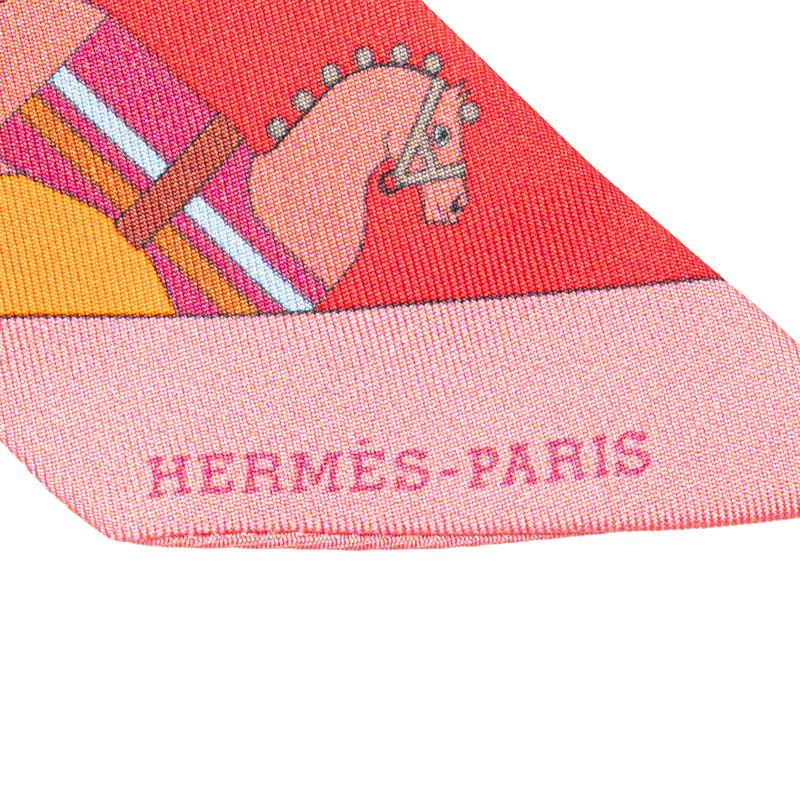 エルメス ツイリー ROCABAR ロカバール スカーフ レッド マルチカラー シルク レディース HERMES 【中古】 エルメス ツイリー ROCABAR ロカバール スカーフ レッド マルチカラー