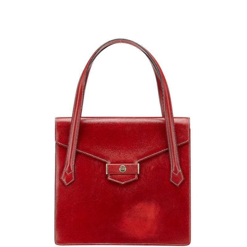 ディオール CDロゴ ハンドバッグ レッド レザー レディース Dior 
